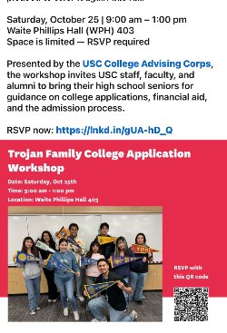 Trojan Family College Application Workshop QR code for registration